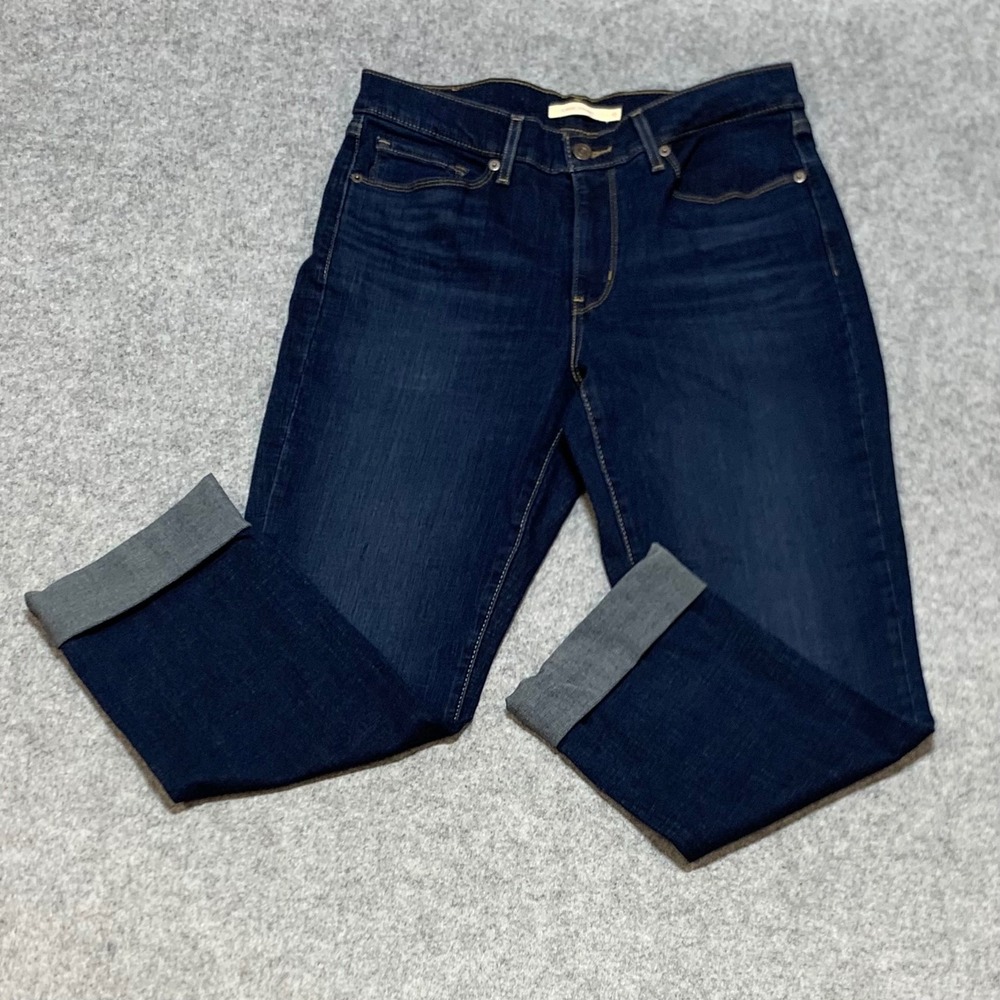 Levis Classic Straight Leg Jeans Dark Wash Indigo Mid Rise Size 10 Stretch Denim